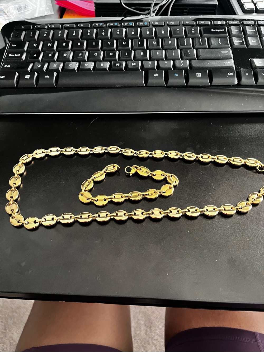 Gold Link Necklace and Bracelet Set - Women's Jewelry